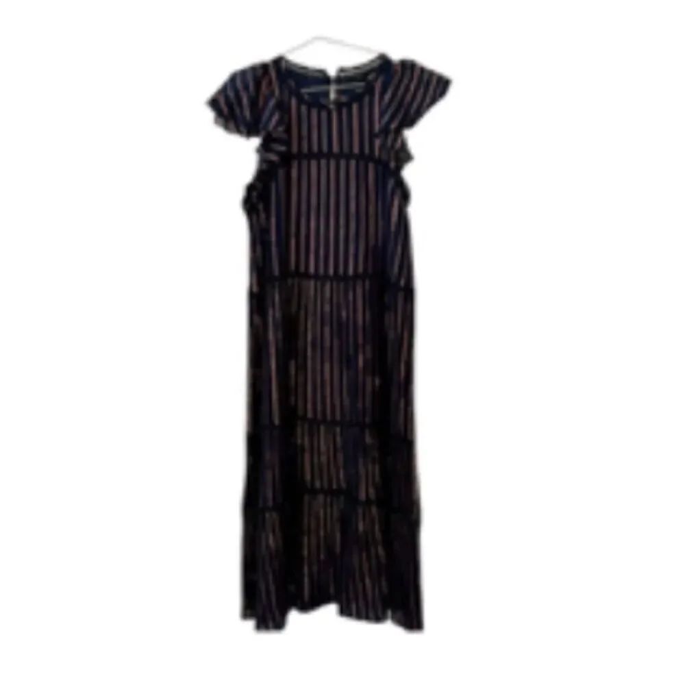 Tintoretto blue maxi dress with metallic gold threads side large